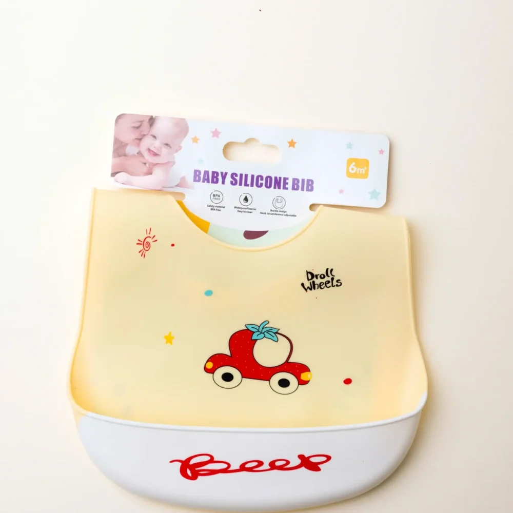 Waterproof Cream with car cartoon High Silicon Bibs