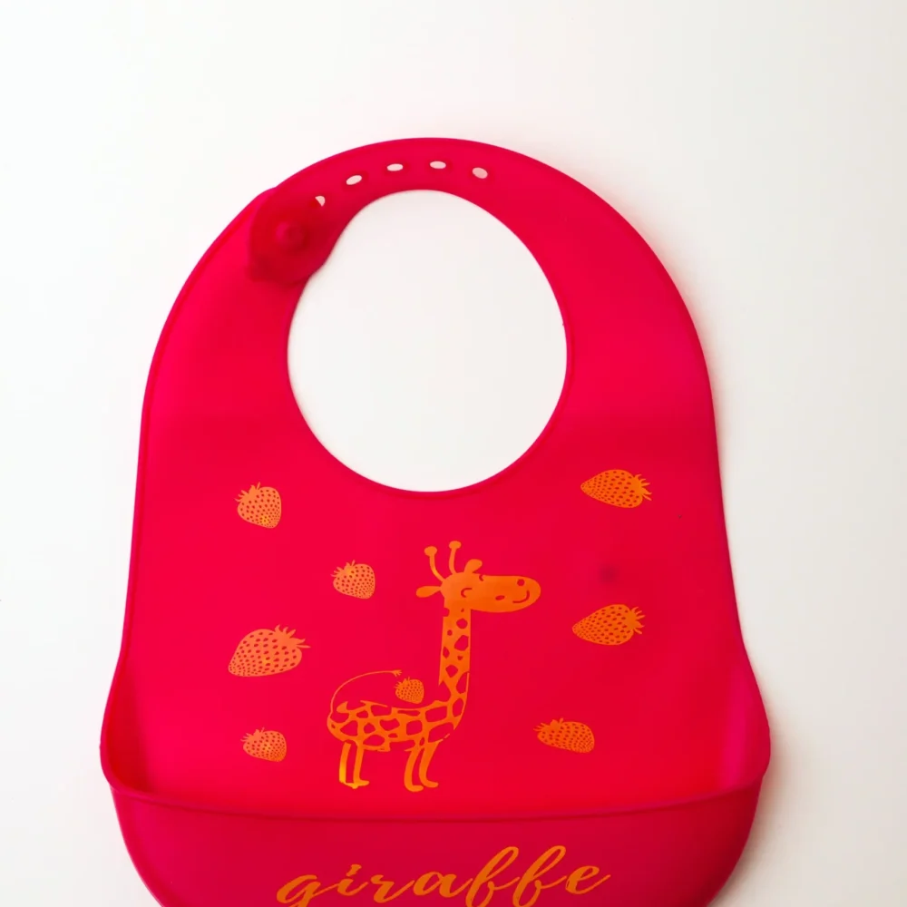 Waterproof Medium Cherry pink Silicon Baby Bibs Without Ears