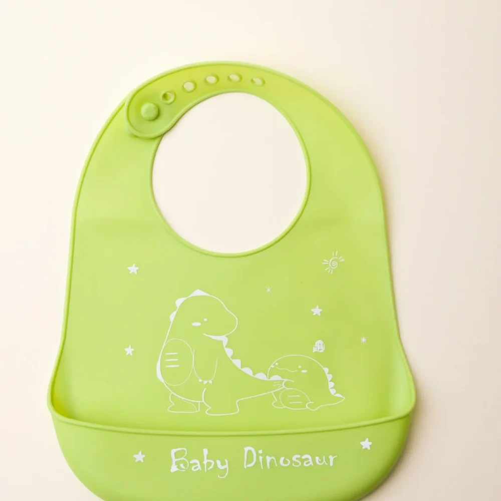 Waterproof Medium Parrot green Silicon Baby Bibs Without Ears
