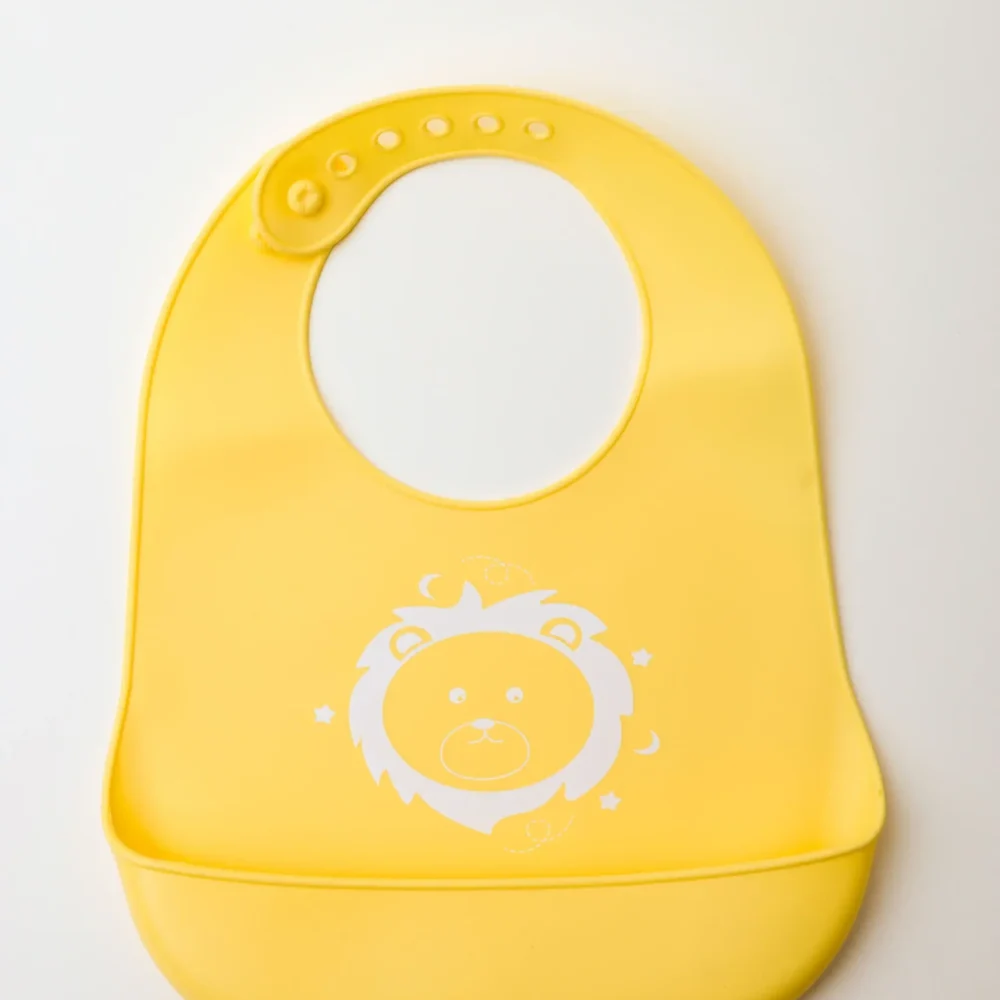 Waterproof Medium Yellow Silicon Baby Bibs Without Ears