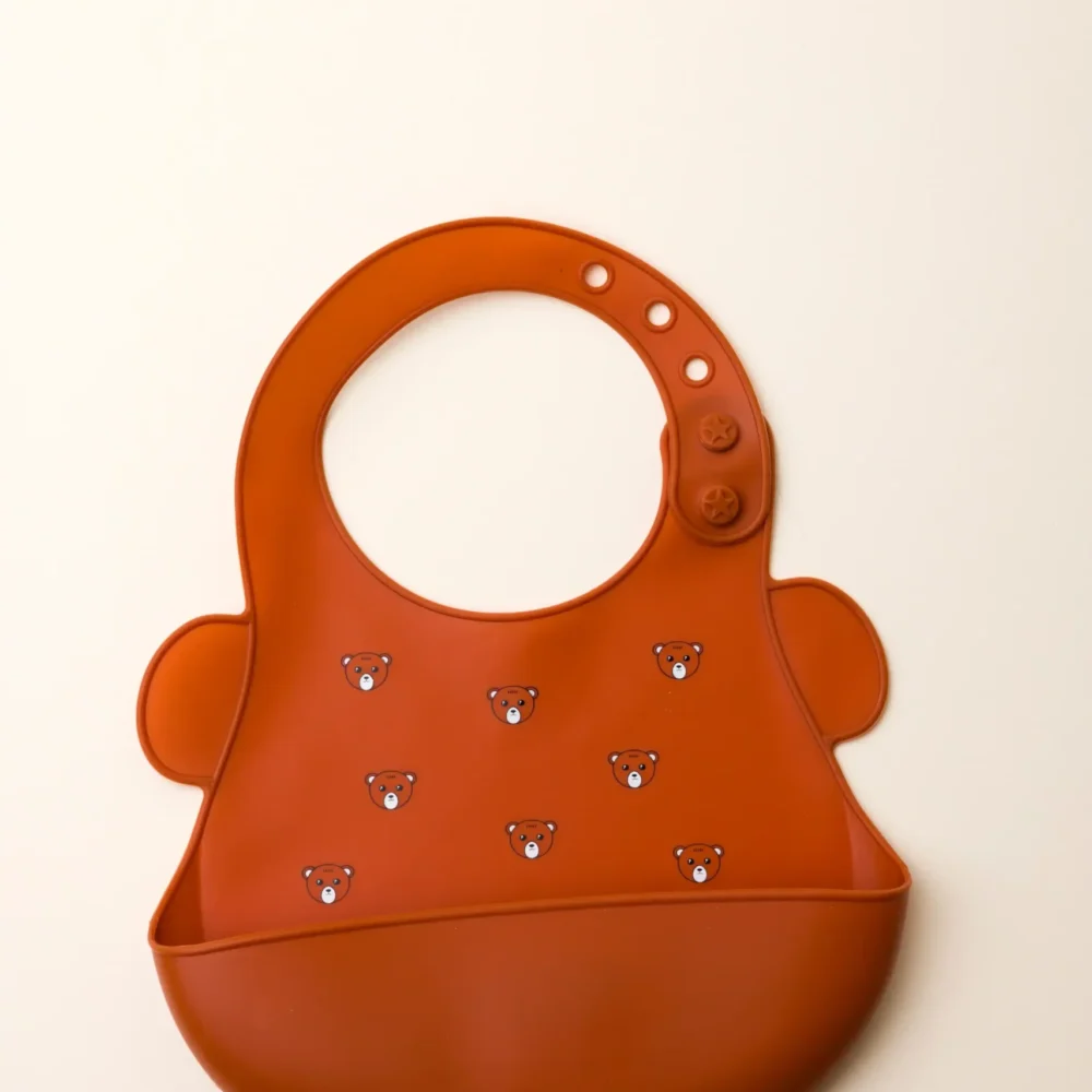Waterproof Medium Brown Silicon Baby Bibs With Ears