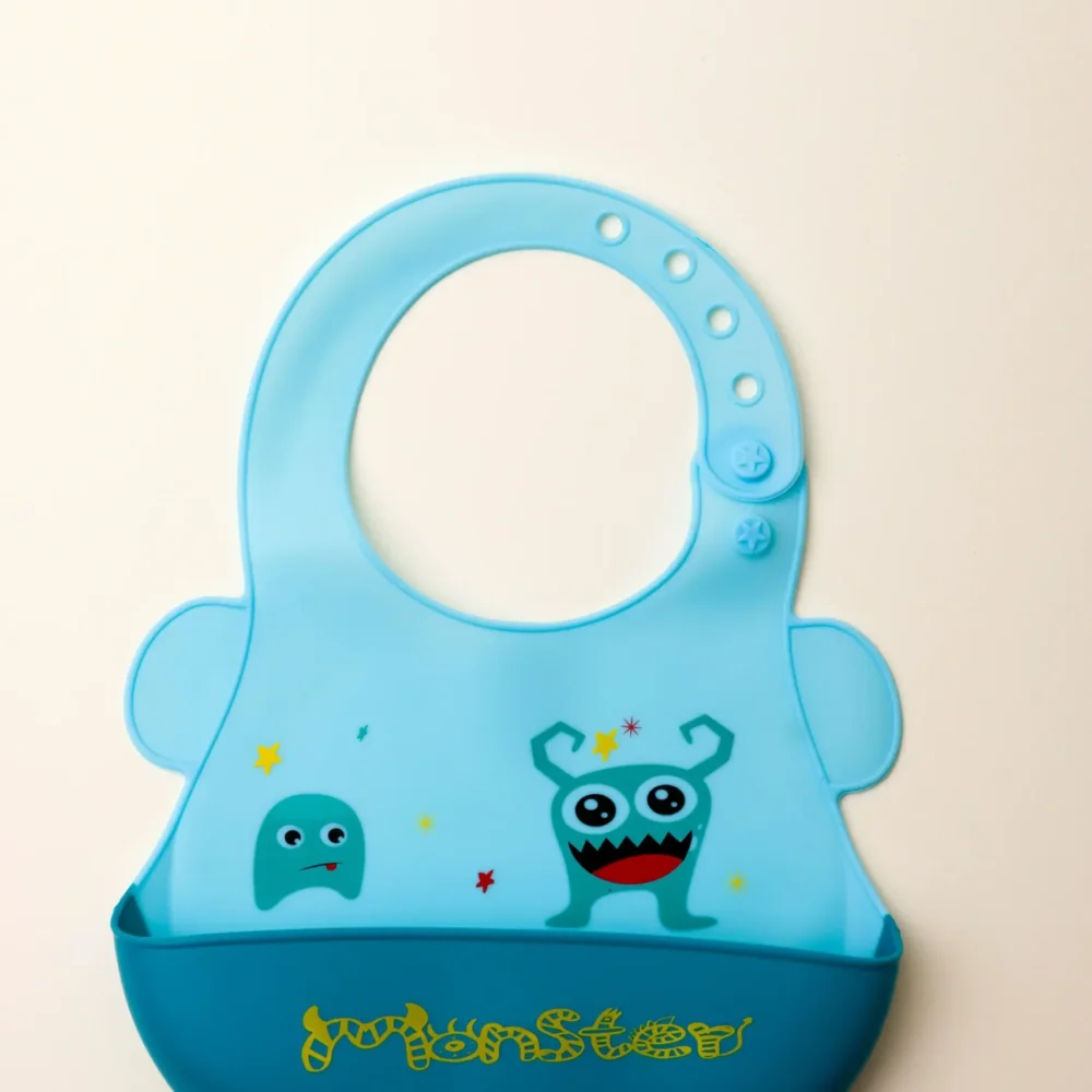 Waterproof Medium Baby blue Silicon Baby Bibs With Ears