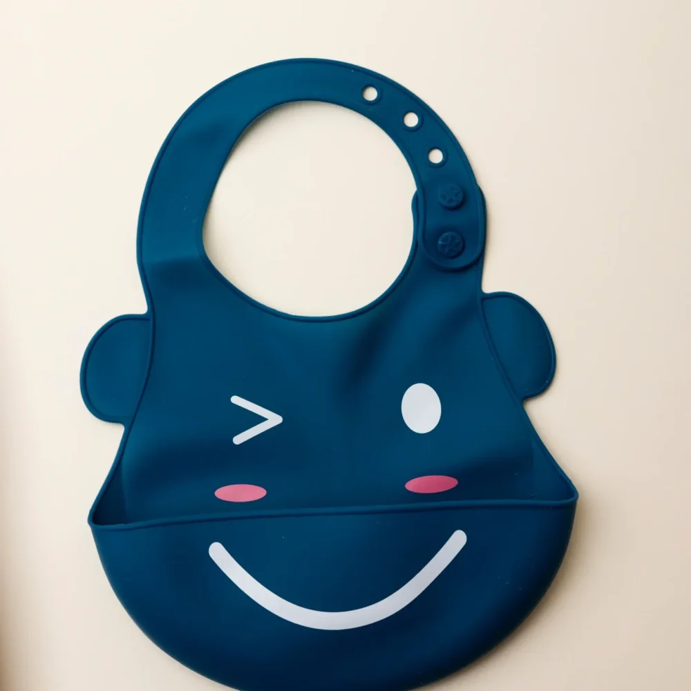 Waterproof Medium Navy blue Silicon Baby Bibs With Ears