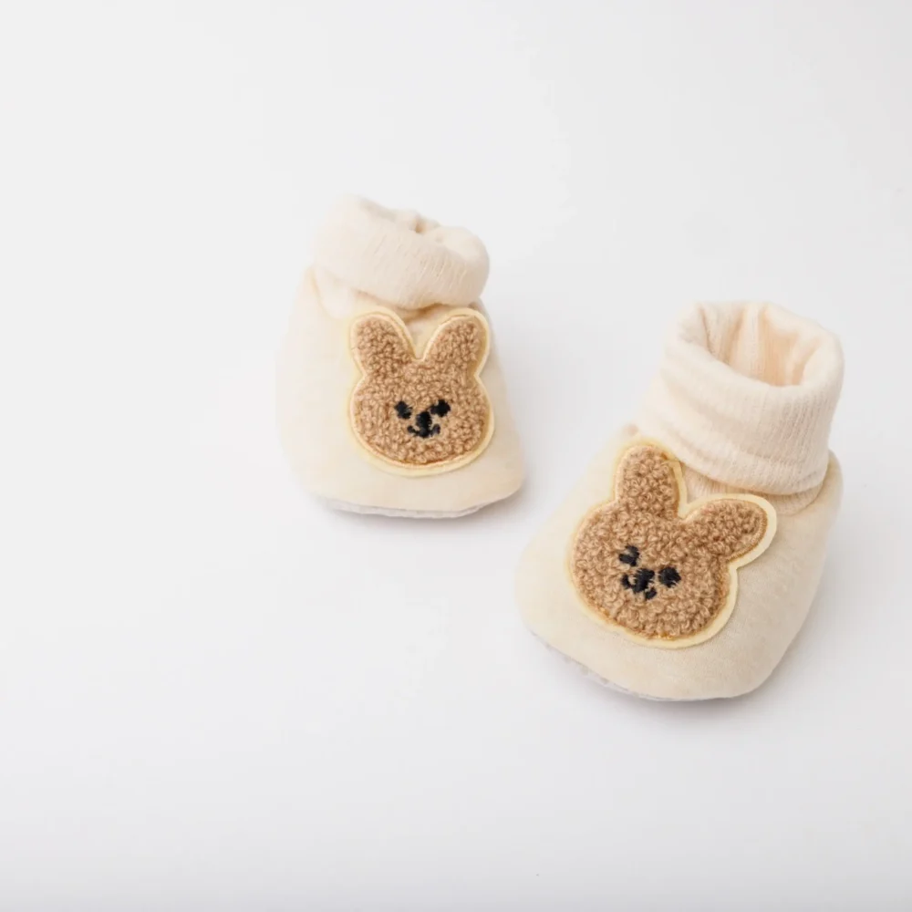 Girls Beige Animal Applique Booties