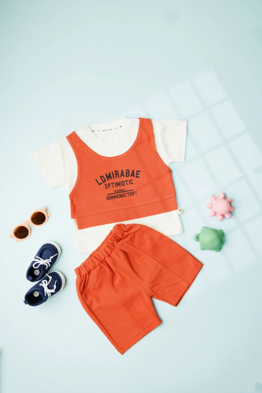 Coral And White Text Print T-Shirt And Shorts - Image 4