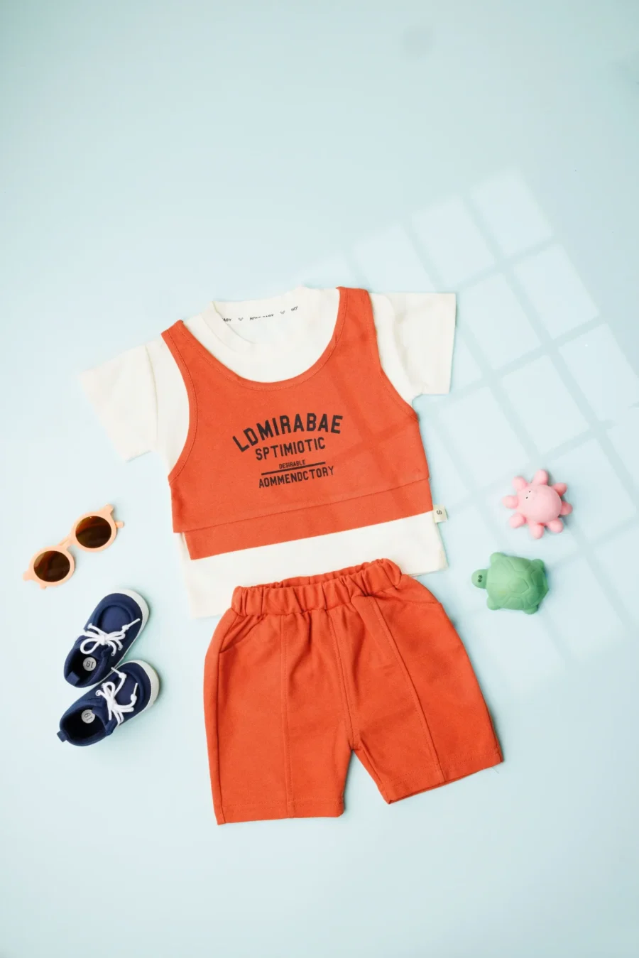 Coral And White Text Print T-Shirt And Shorts - Image 5