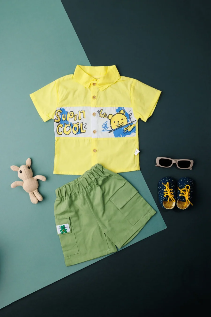 Boys Printed Cotton Shirt With Shorts