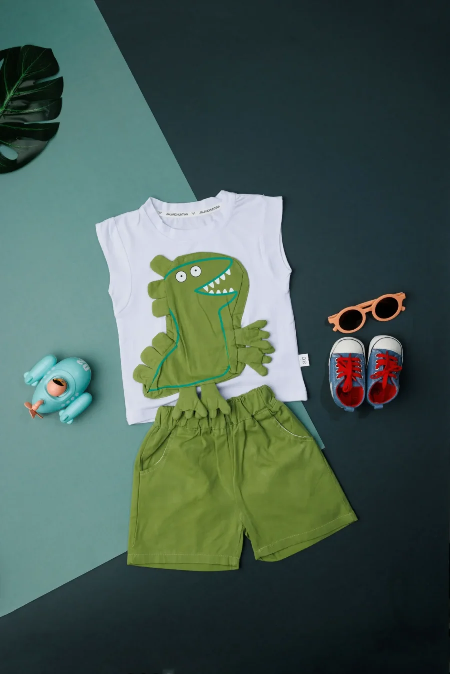 Short Sleeved Dinosaur Print Round Neck Top & Short - Image 2