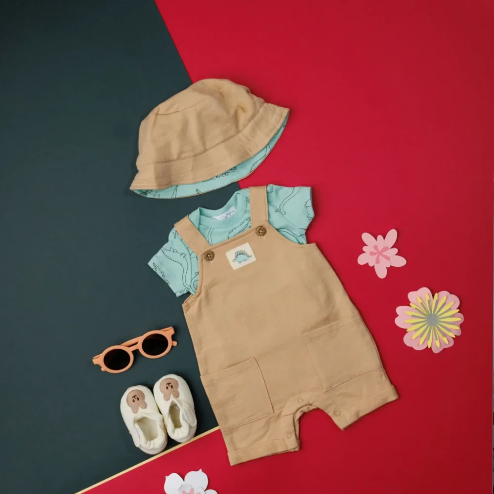 Baby Knee-Length Cotton Dangrie Dress With Cap