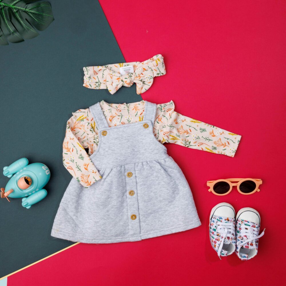 Girls Floral Printed Cotton Pinafore Dress