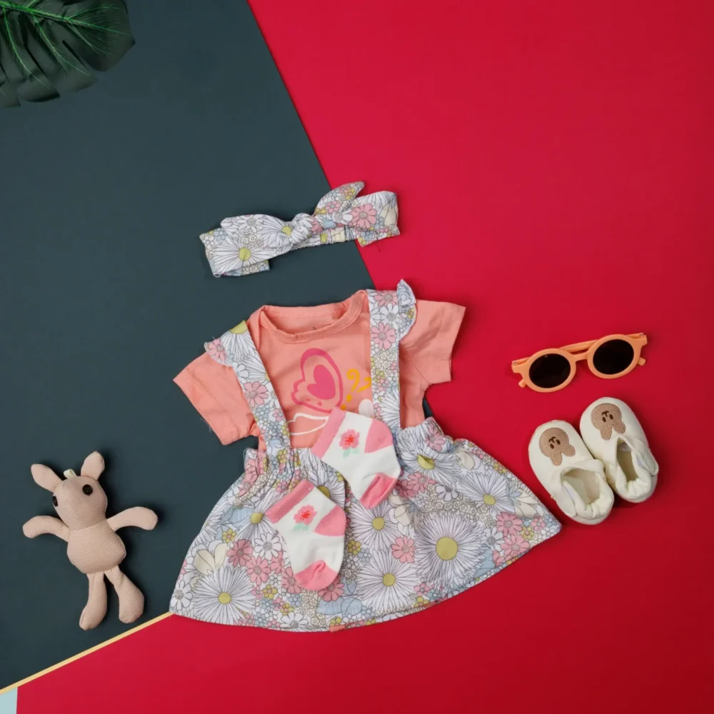 Cute Girls 4Pc Set (Headband, Socks, Onesie & Jumper Skirt)