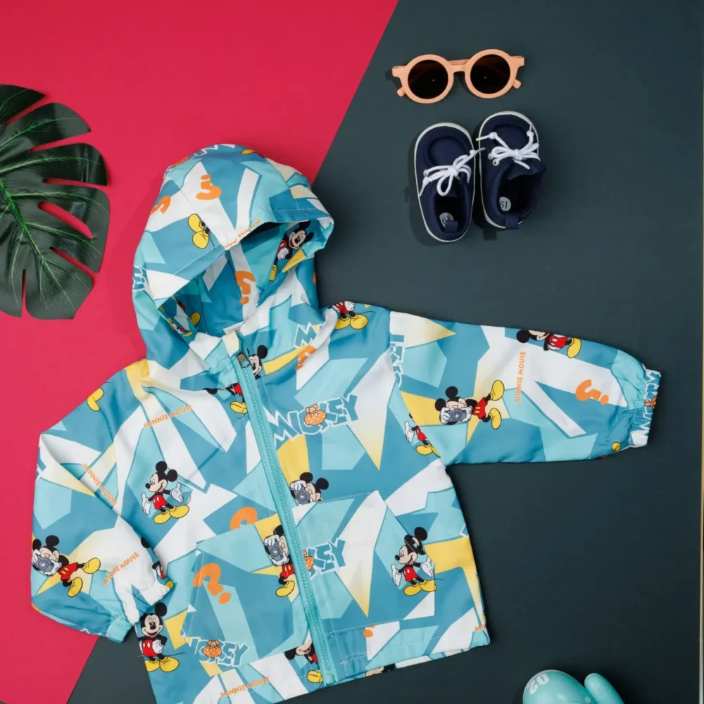 Full Sleeves Hooded Jacket Sky Blue Micky Mouse Print