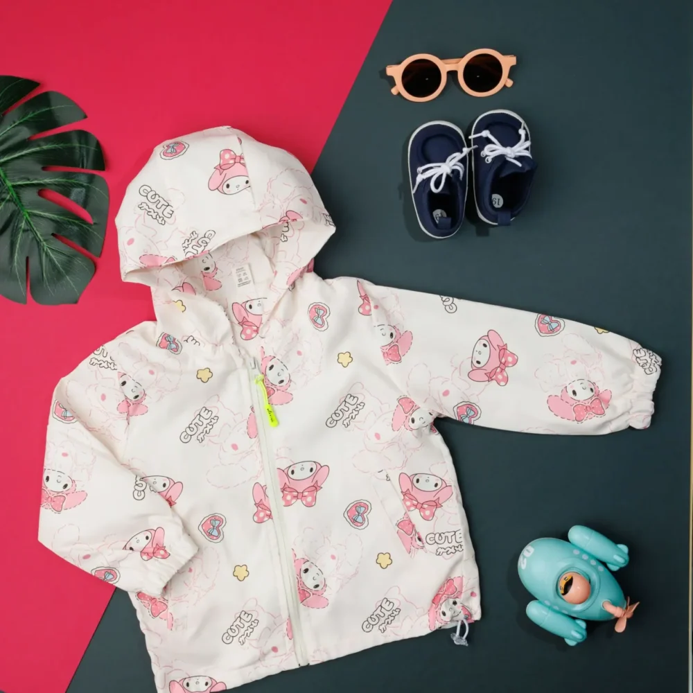 Full Sleeves Hooded Jacket Pink Cute Mini Print