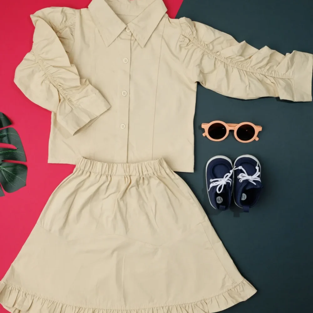 Girls  Long Sleeve Shirt And Skirt 2Pcs Set