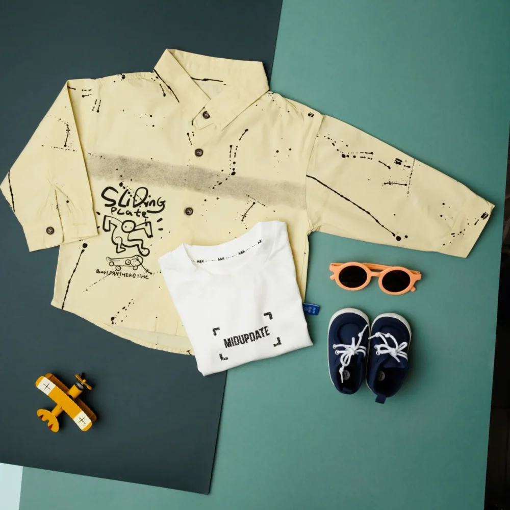 Collar Neck Kids Cotton Shirts With T-Shirt
