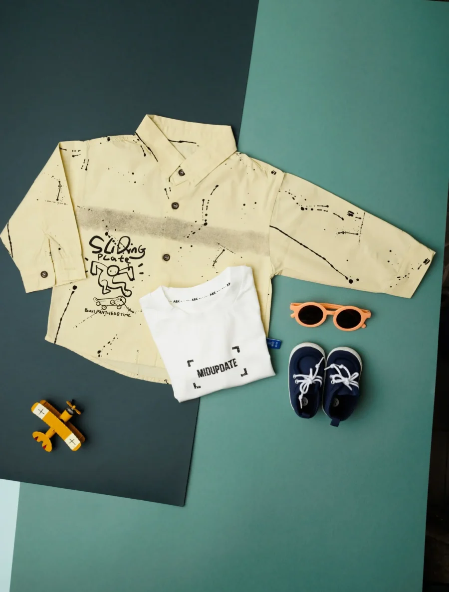 Collar Neck Kids Cotton Shirts With T-Shirt