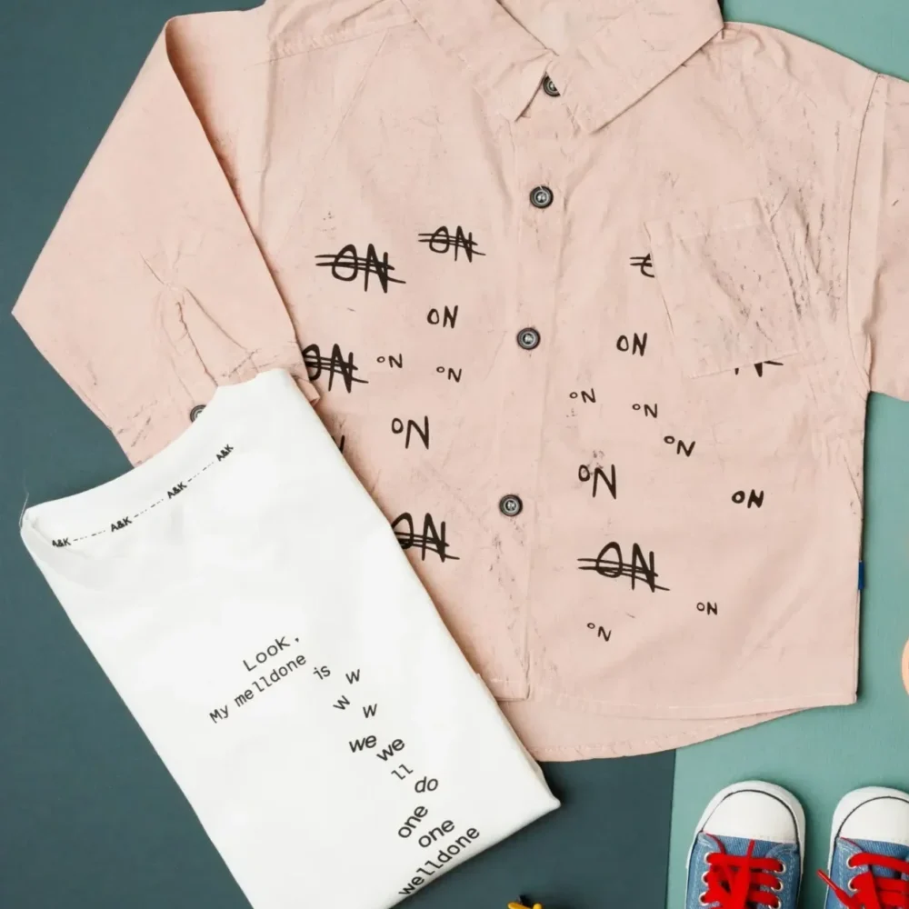 Abstract Printed Button-Down Collar Cotton Casual Shirt With T-Shirt