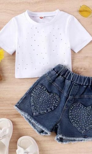 Embellished Top With Denim Shorts