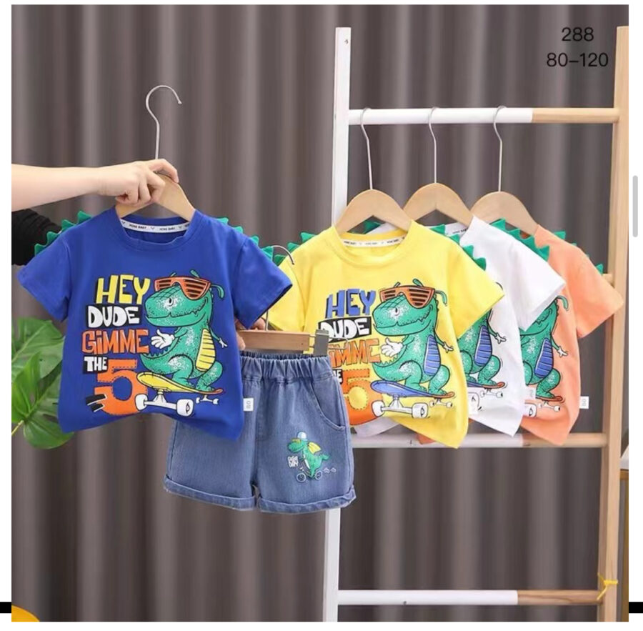 Printed O-Neck Dinosaur T-Shirt and Shorts - Image 9