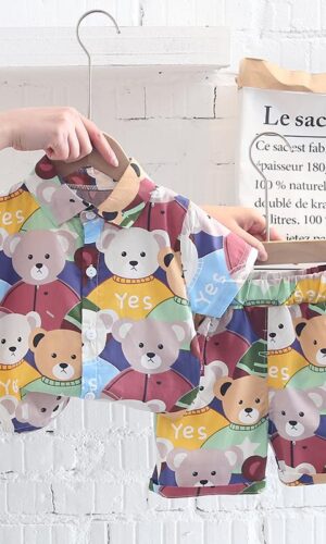 Multicolour Teddy Print Half Sleeves Shirt And Shorts