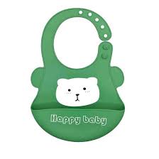 Waterproof Medium Dark green Silicon Baby Bibs With Ears - Image 3